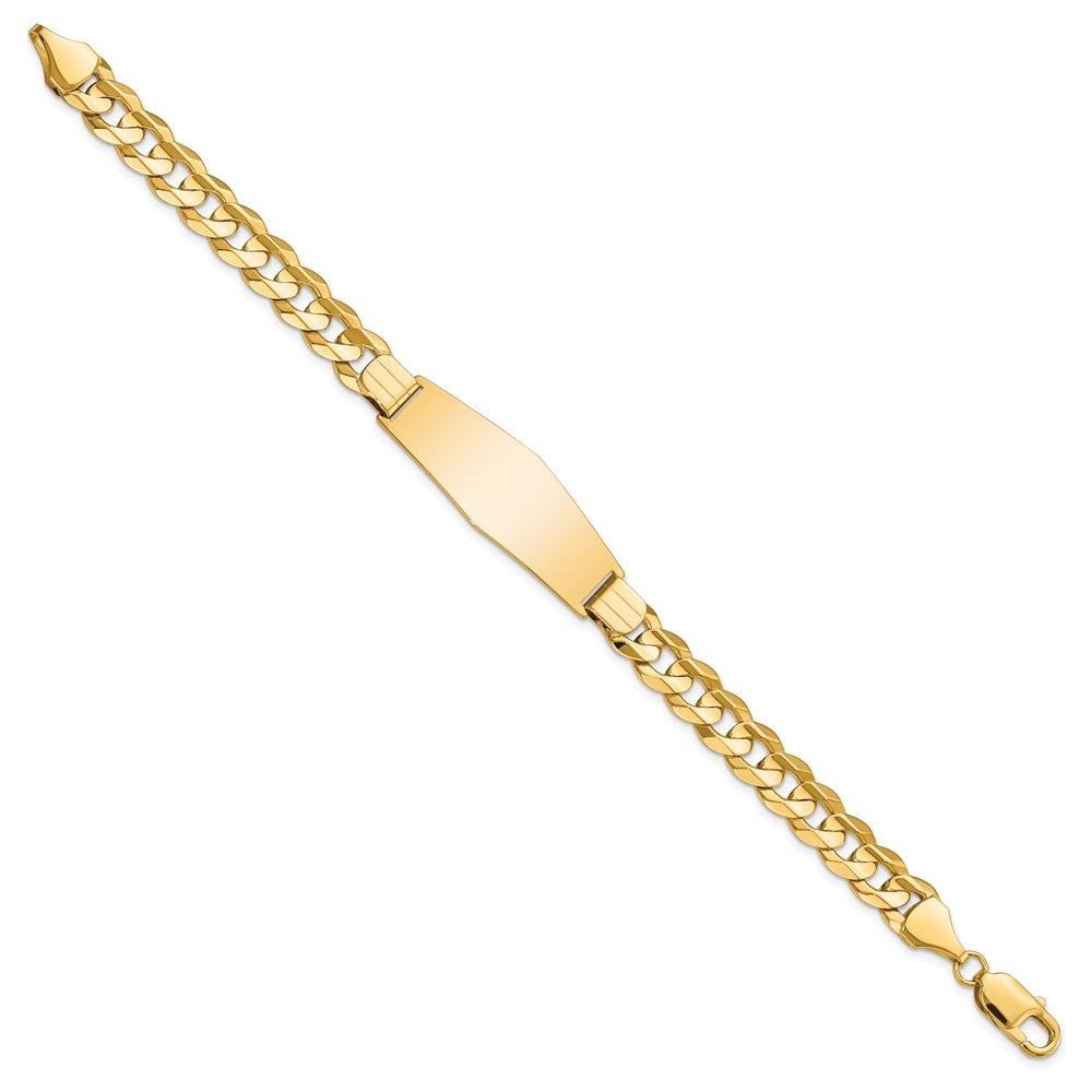 Engravable 14K Yellow Gold Curb Soft Diamond Shape ID Bracelet Length 8 inches Width 12 mm With Lobster Claw Clasp