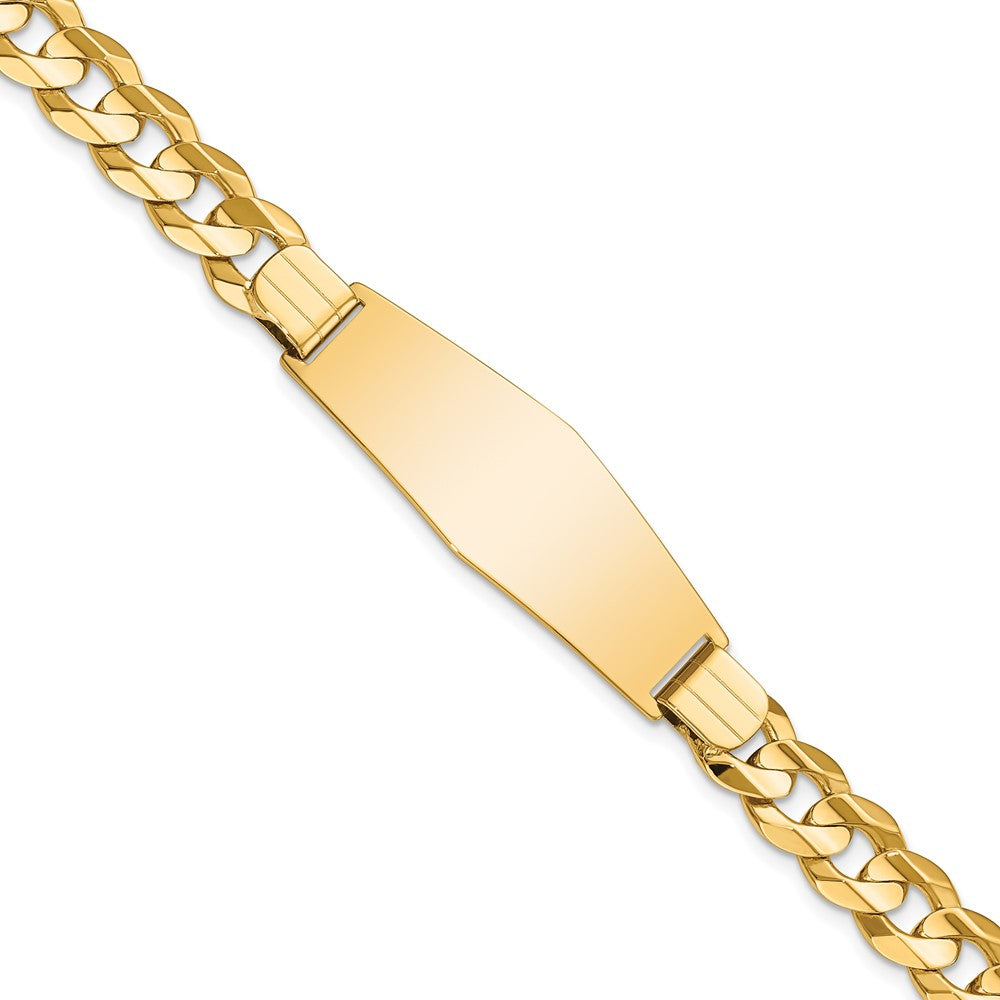 Engravable 14K Yellow Gold Curb Soft Diamond Shape ID Bracelet Length 8 inches Width 12 mm With Lobster Claw Clasp