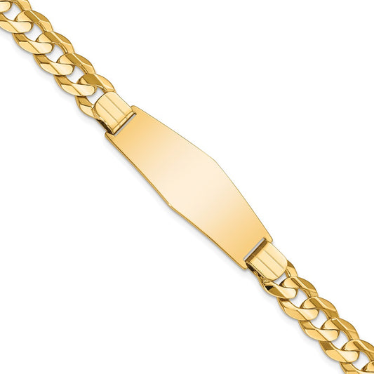 Engravable 14K Yellow Gold Curb Soft Diamond Shape ID Bracelet Length 8 inches Width 12 mm With Lobster Claw Clasp