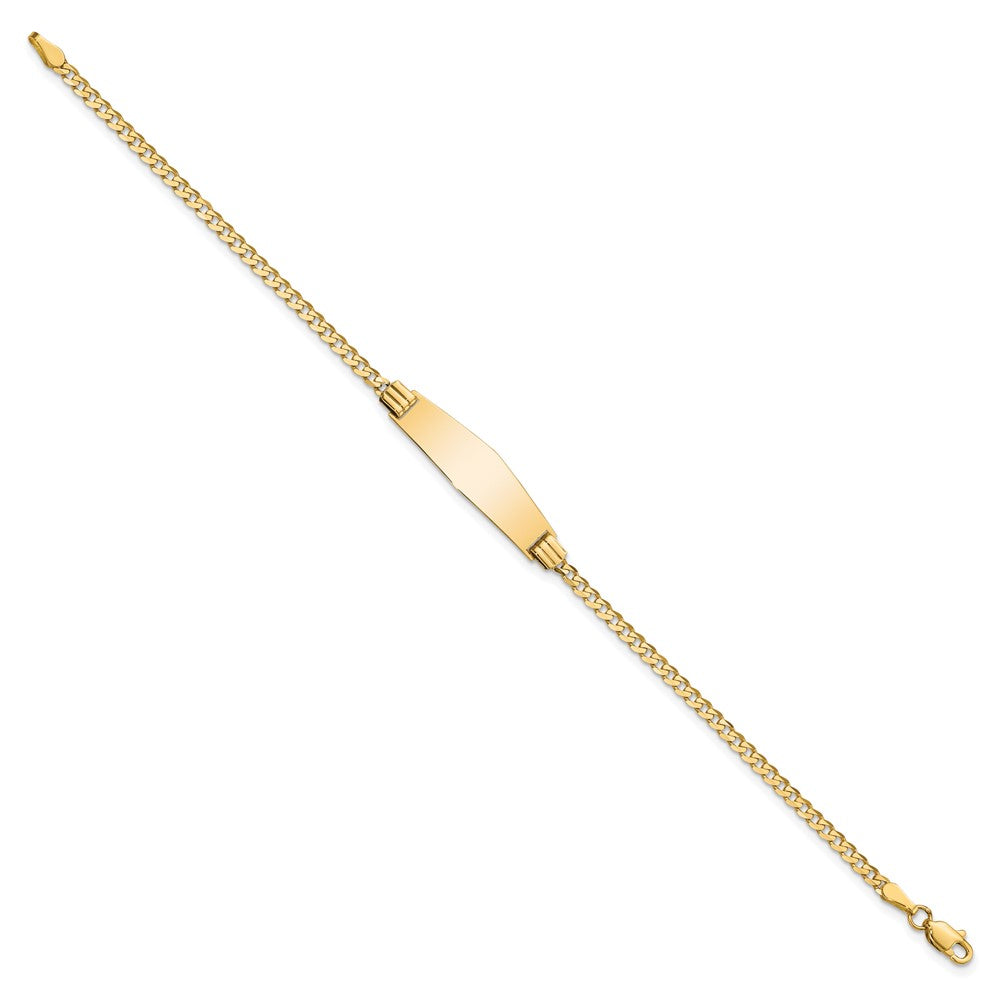 Engravable 14K Yellow Gold Soft Diamond Shape Curb Link ID Bracelet Length 7 inches Width 7.8 mm With Lobster Claw Clasp