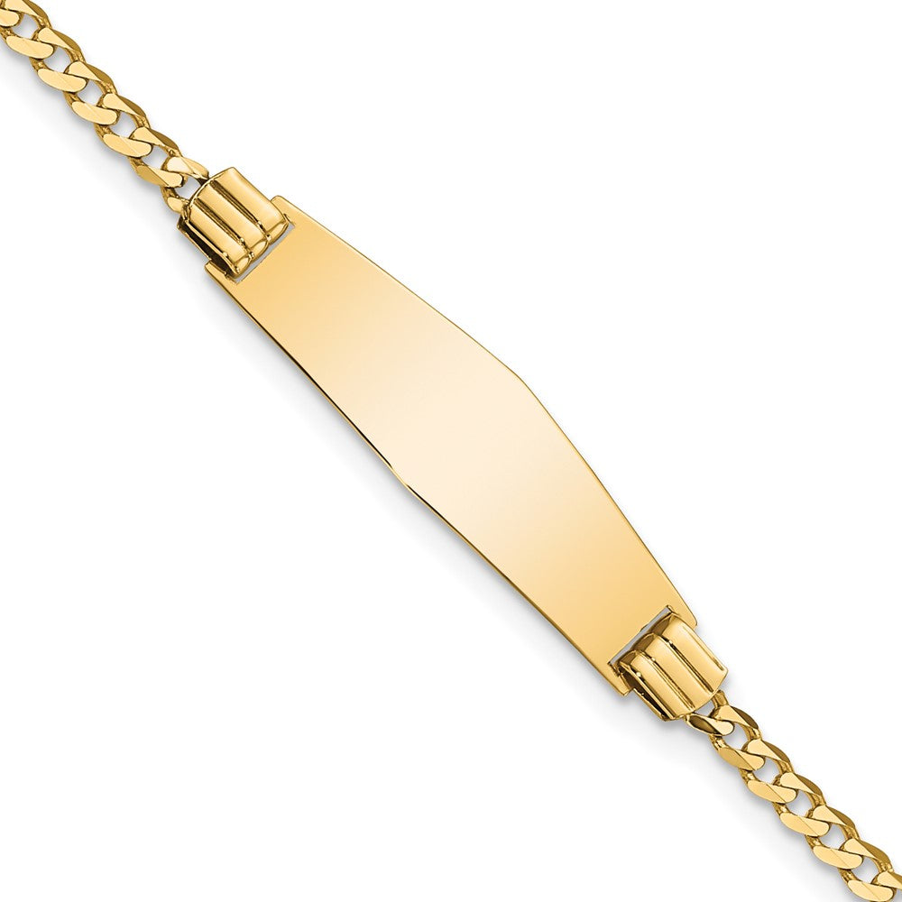 Engravable 14K Yellow Gold Soft Diamond Shape Curb Link ID Bracelet Length 7 inches Width 7.8 mm With Lobster Claw Clasp