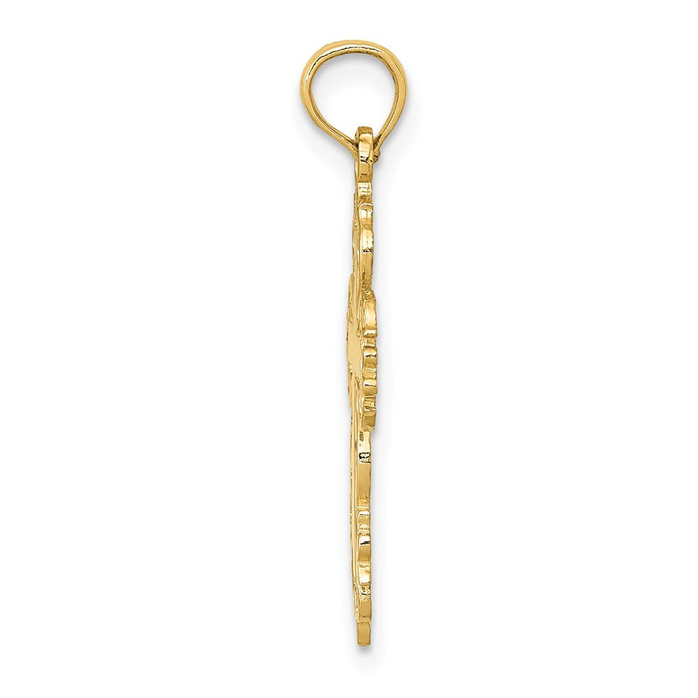 14k Yellow Gold Polished Filigree Crucifix CrossEngravable Charm Pendant Jewelry Gifts (Length 1.01" Width 0.55")
