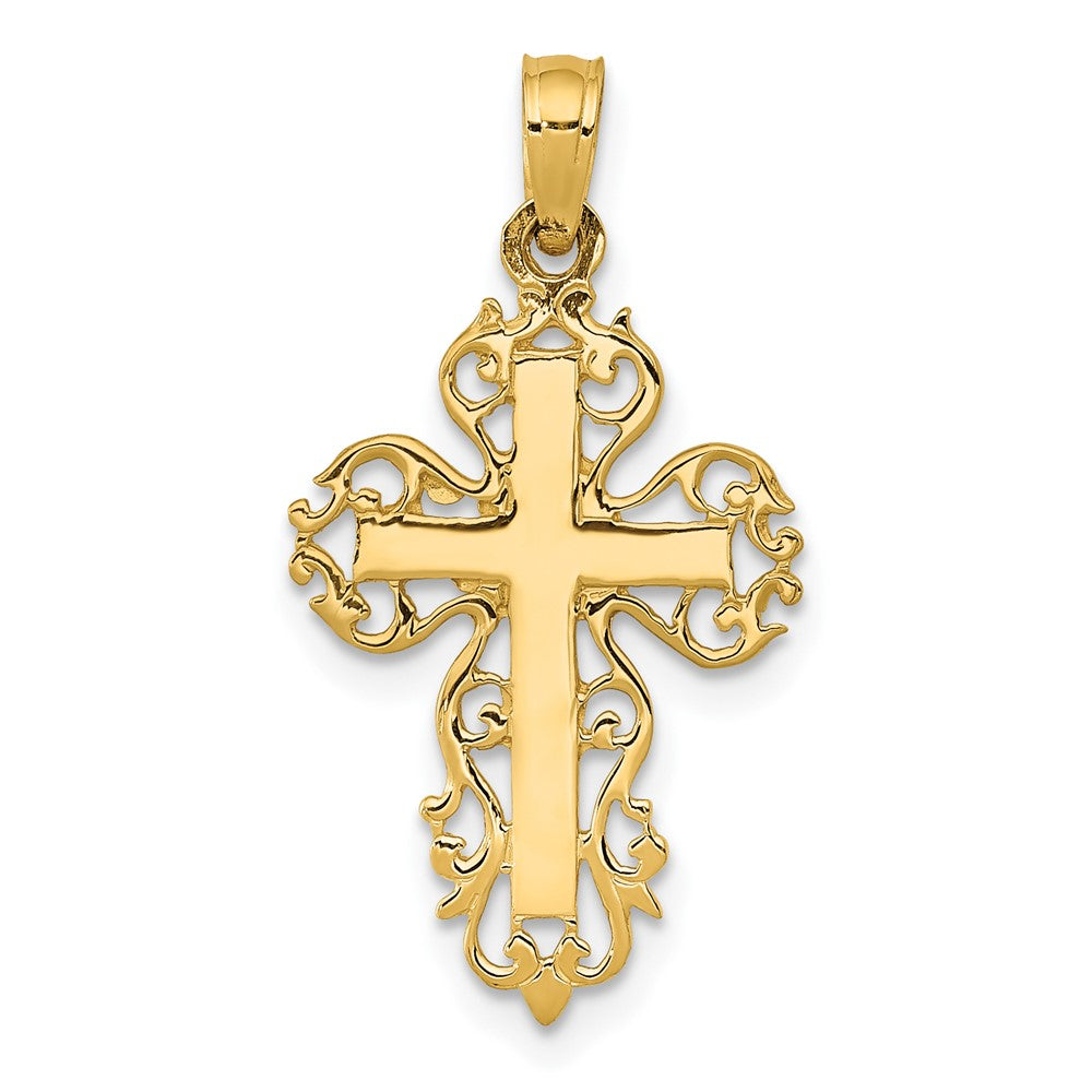 14k Yellow Gold Polished Filigree Crucifix CrossEngravable Charm Pendant Jewelry Gifts (Length 1.01" Width 0.55")