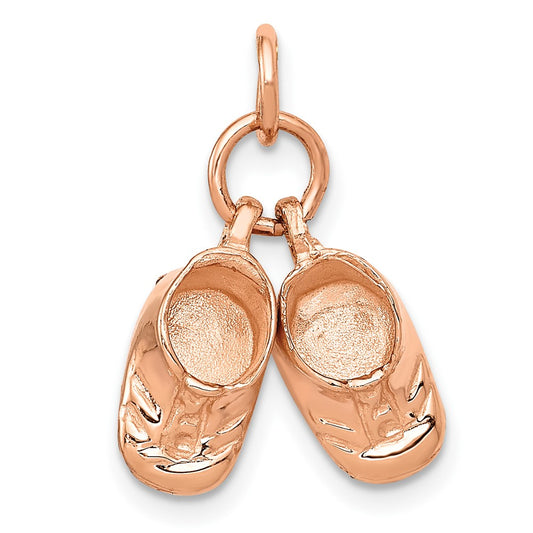 14K Rose Gold 3D Moveable Baby Shoes Engravable Charm Pendant Jewelry Gifts (Length 0.62" Width 0.59")