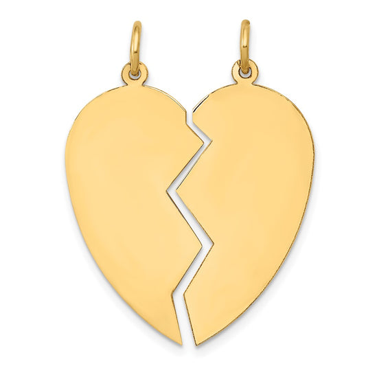 14k Yellow Gold 2 piece Heart SetEngravable Charm Pendant Jewelry Gifts (Length 1.29" Width 0.94")