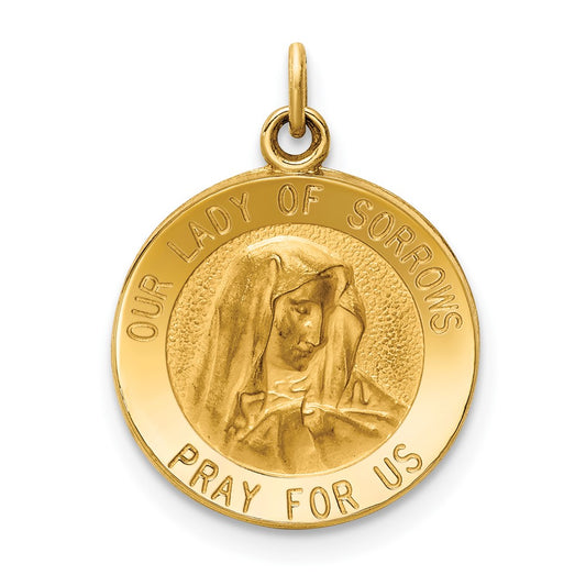 14k Yellow Gold Our Lady of Sorrows Medal Engravable Charm Pendant Jewelry Gifts (Length 0.78" Width 0.59")