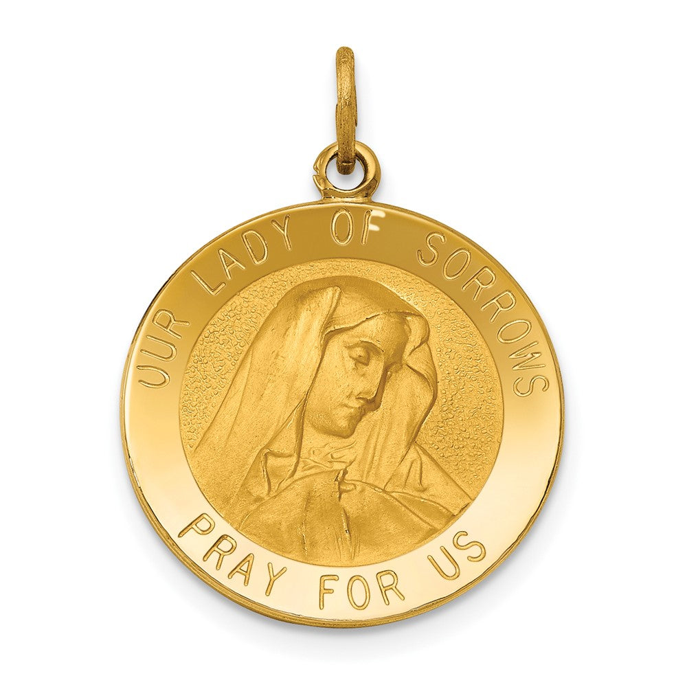 14k Yellow Gold Our Lady of Sorrows Medal Engravable Charm Pendant Jewelry Gifts (Length 0.96" Width 0.74")