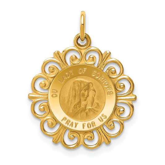 14k Yellow Gold Our Lady of Sorrows Medal Engravable Charm Pendant Jewelry Gifts (Length 0.9" Width 0.74")