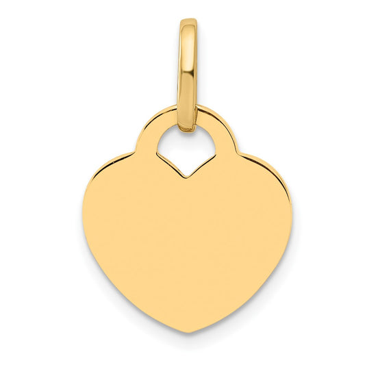 14k Yellow Gold Polished Heart Shaped Disc Engravable Charm Pendant Jewelry Gifts (Length 0.82" Width 0.59")