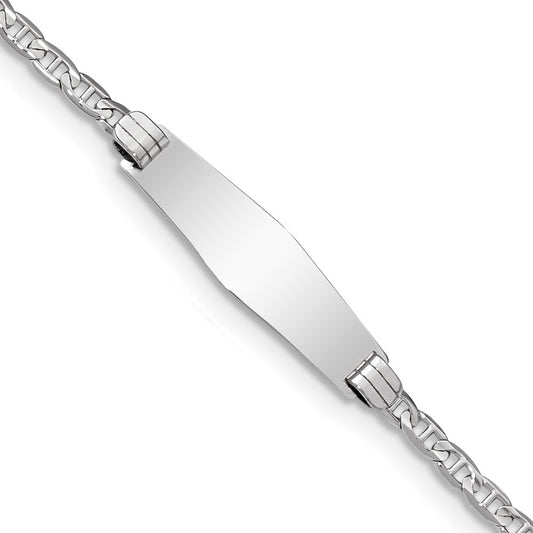 Engravable 14K White Gold Soft Diamond Shape Anchor Link ID Bracelet Length 7 inches Width 7.8 mm With Lobster Claw Clasp