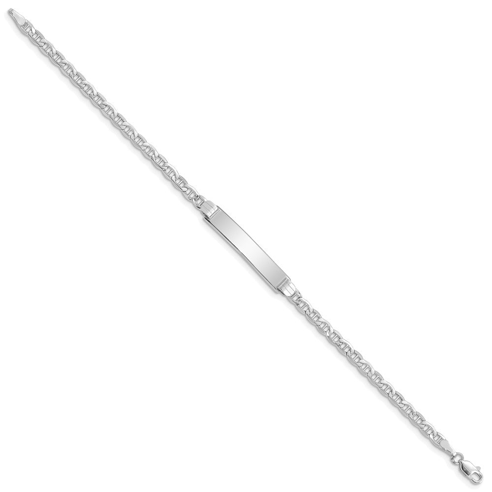 Engravable 14K White Gold Anchor Link ID Bracelet Length 7 inches Width 5 mm With Lobster Claw Clasp
