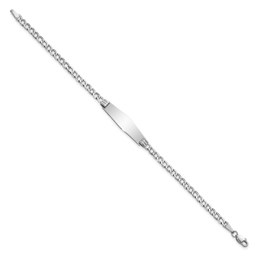 Engravable 14K White Gold Soft Diamond Shape Cuban Link ID Bracelet Length 7 inches Width 7.5 mm With Lobster Claw Clasp