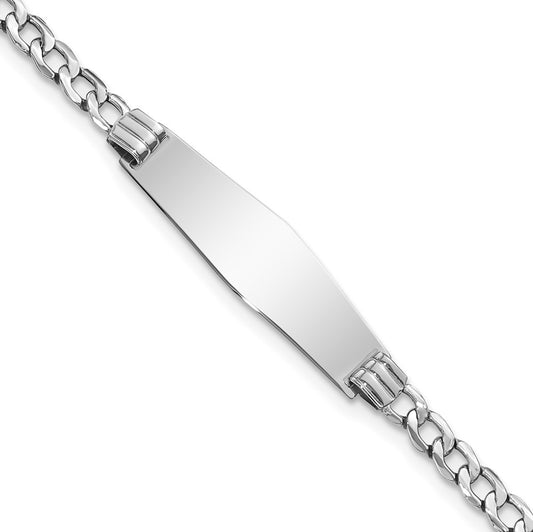 Engravable 14K White Gold Soft Diamond Shape Cuban Link ID Bracelet Length 8 inches Width 7.5 mm With Lobster Claw Clasp