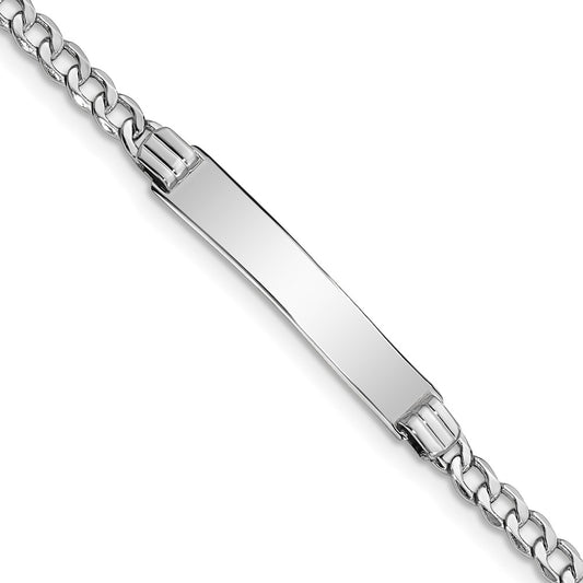 Engravable 14K White Gold Polished Cuban Link ID Bracelet Length 8 inches Width 5 mm With Lobster Claw Clasp