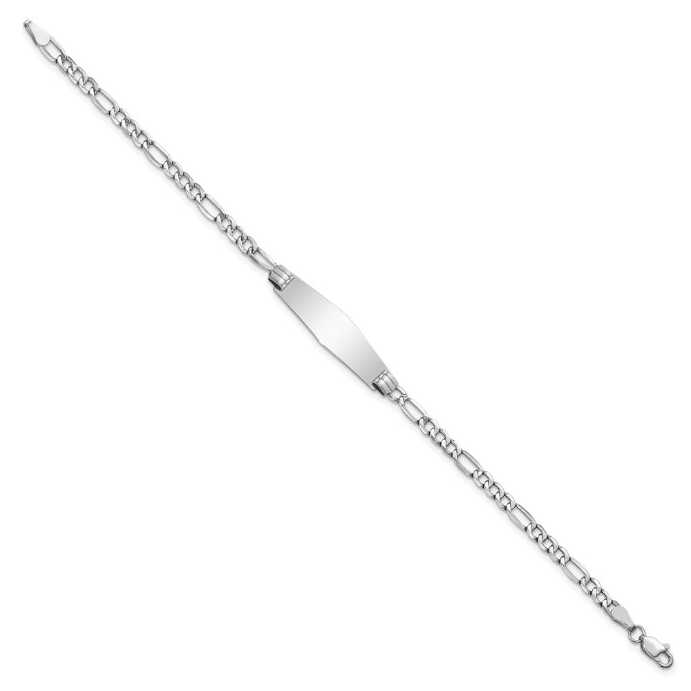 Engravable 14K White Gold Soft Diamond Shape Figaro Link ID Bracelet Length 8 inches Width 7.8 mm With Lobster Claw Clasp