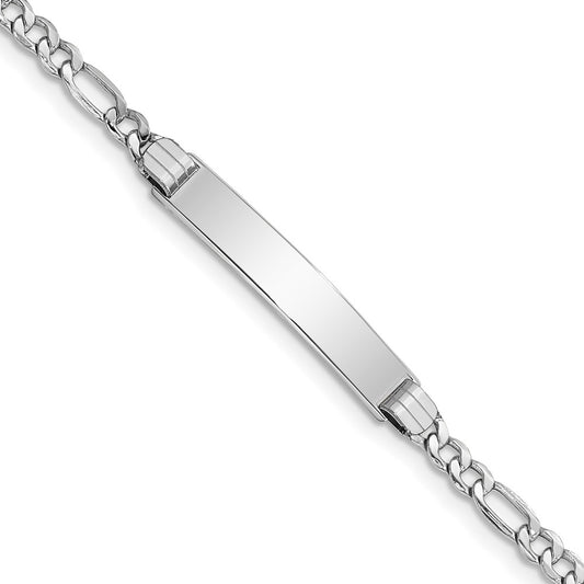 Engravable 14K White Gold Polished Figaro Link ID Bracelet Length 8 inches Width 5 mm With Lobster Claw Clasp