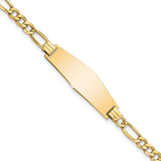 Engravable 14K Yellow Gold Soft Diamond Shape Figaro Link ID Bracelet Length 8 inches Width 9.5 mm With Lobster Claw Clasp