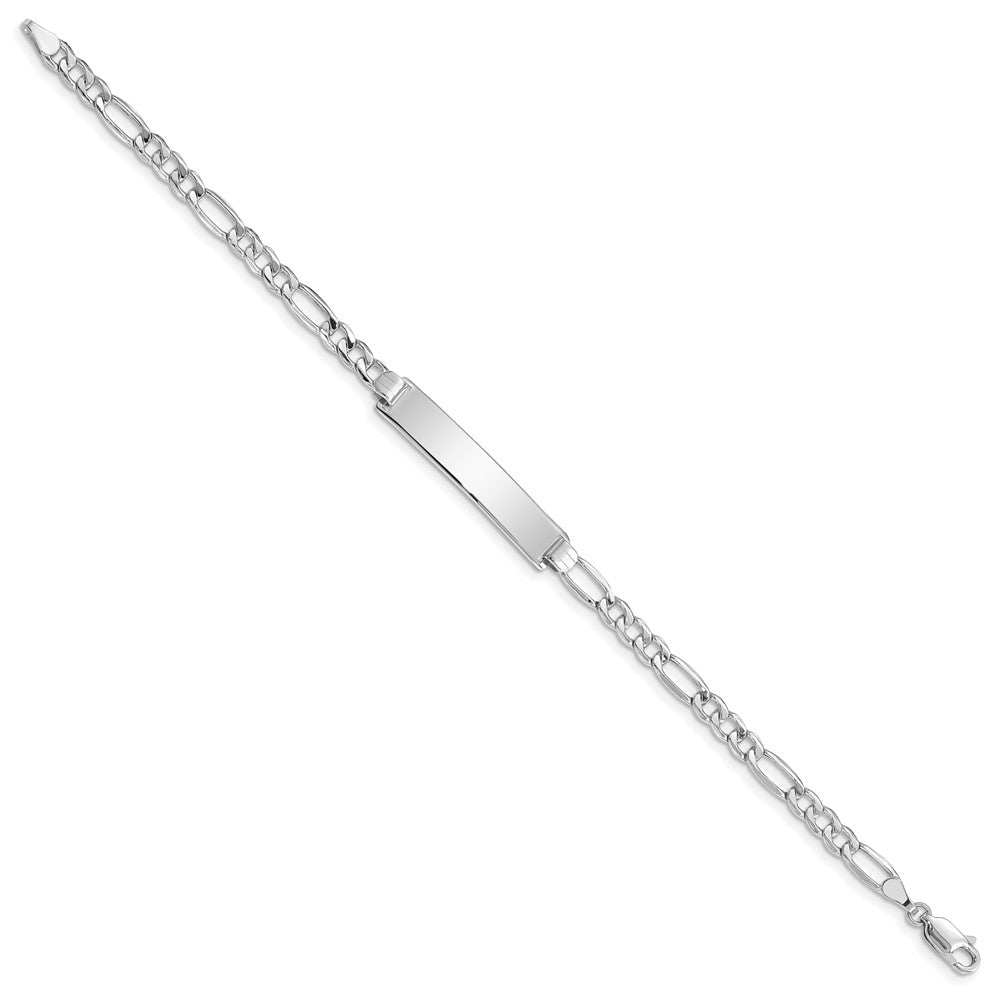 Engravable 14K White Gold Polished Figaro ID Bracelet Length 7 inches Width 6.5 mm With Lobster Claw Clasp