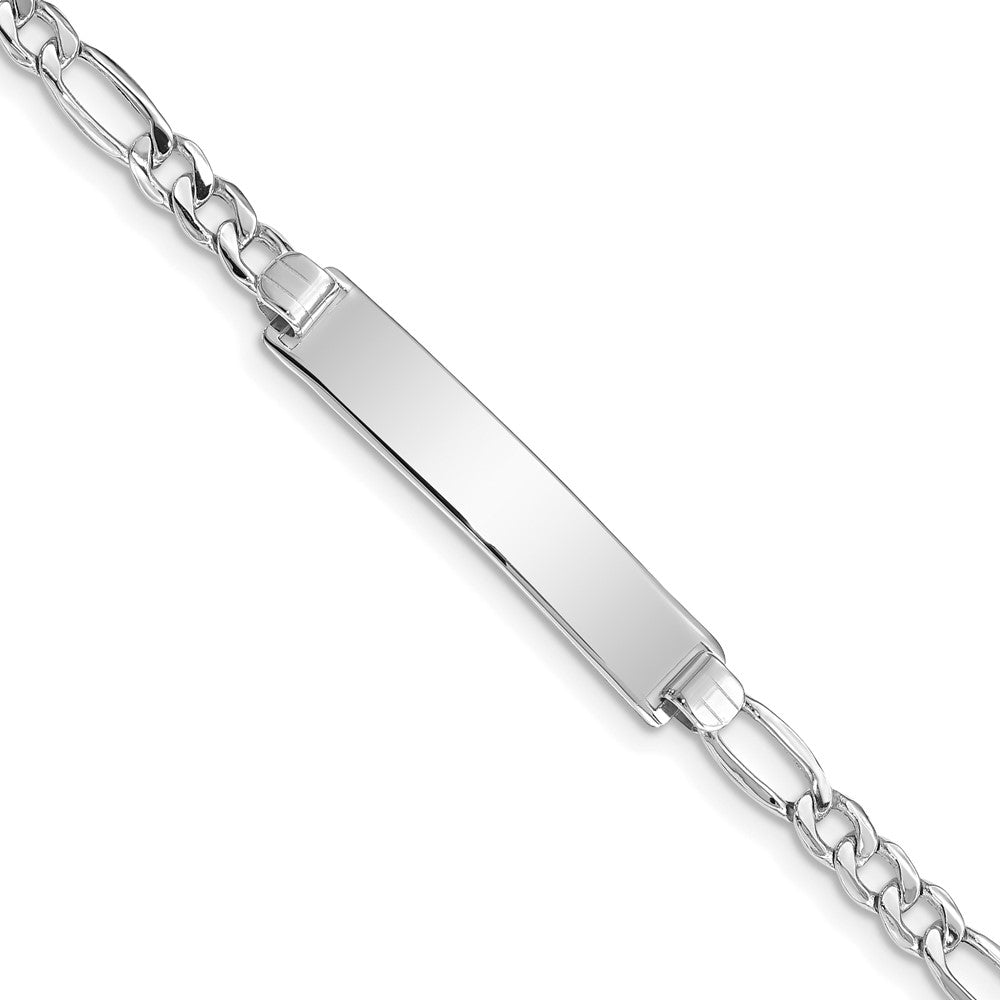 Engravable 14K White Gold Polished Figaro ID Bracelet Length 7 inches Width 6.5 mm With Lobster Claw Clasp