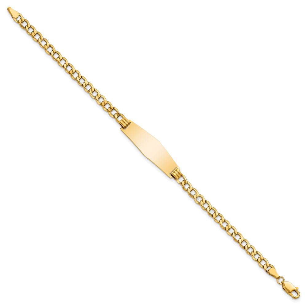 Engravable 14K Yellow Gold Soft Diamond Shape Curb Link ID Bracelet Length 7 inches Width 9.5 mm With Lobster Claw Clasp