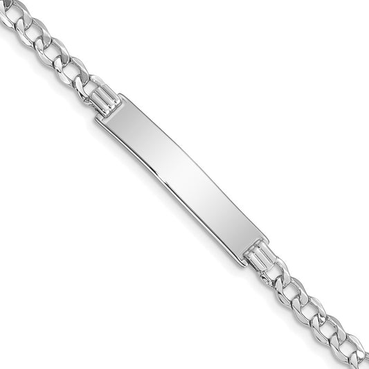 Engravable 14K White Gold Polished Cuban ID Bracelet Length 8 inches Width 6.75 mm With Lobster Claw Clasp