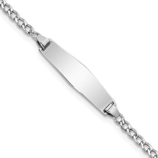 Engravable 14K White Gold Soft Diamond Shape Cuban ID Bracelet Length 7 inches Width 5.5 mm With Lobster Claw Clasp
