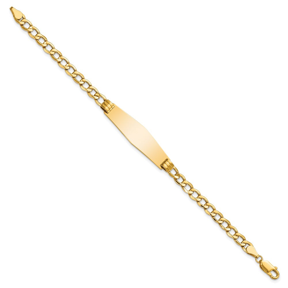 Engravable 14K Yellow Gold Polished Soft Diamond Shape Cuban ID Bracelet Length 7 inches Width 10 mm With Lobster Claw Clasp