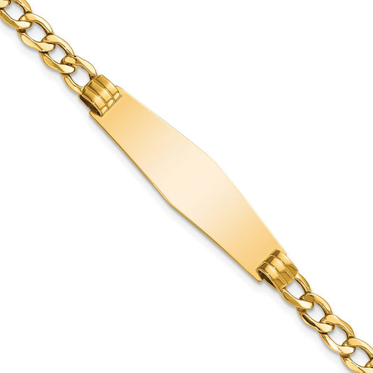 Engravable 14K Yellow Gold Polished Soft Diamond Shape Cuban ID Bracelet Length 7 inches Width 10 mm With Lobster Claw Clasp
