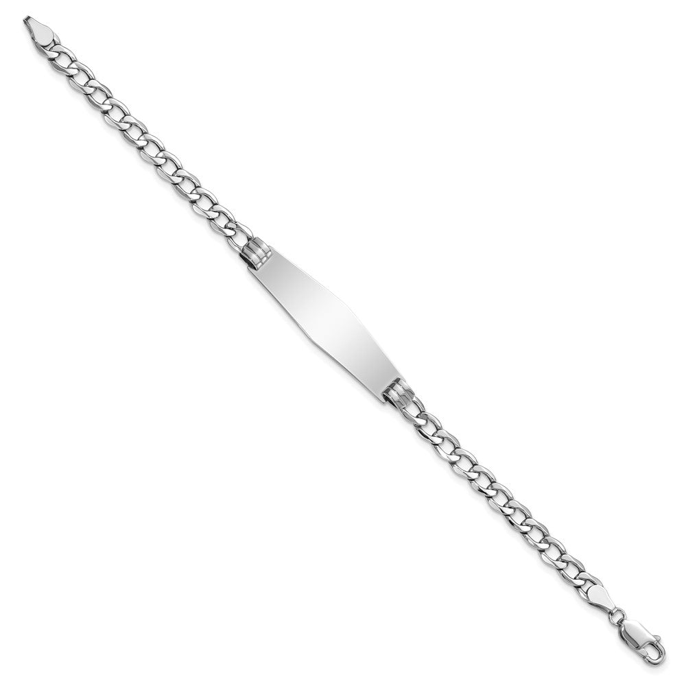 Engravable 14K White Gold Polished Soft Diamond Shape Cuban ID Bracelet Length 7 inches Width 10 mm With Lobster Claw Clasp