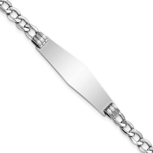 Engravable 14K White Gold Polished Soft Diamond Shape Cuban ID Bracelet Length 7 inches Width 10 mm With Lobster Claw Clasp