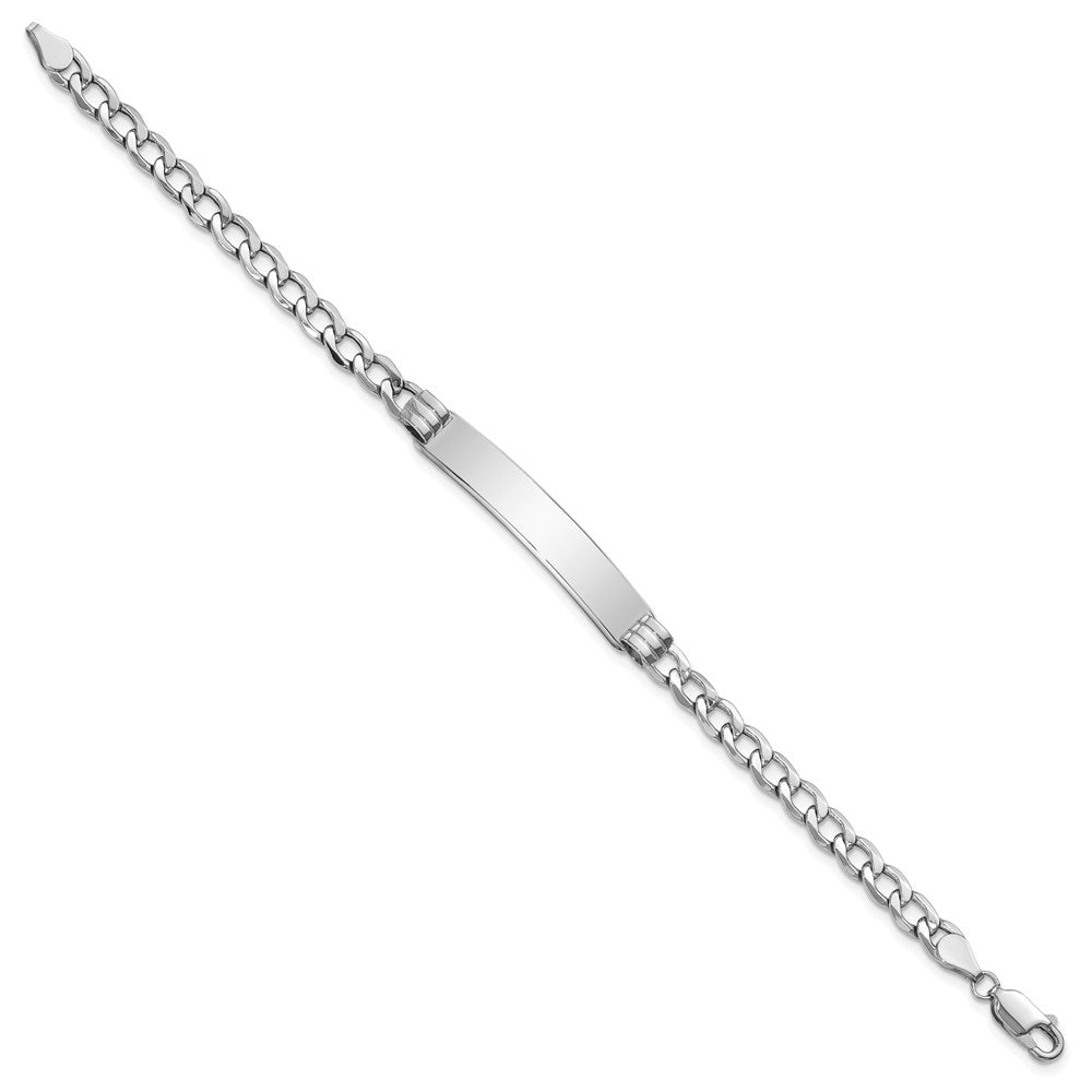 Engravable 14K White Gold Polished Cuban ID Bracelet Length 8 inches Width 7 mm With Lobster Claw Clasp