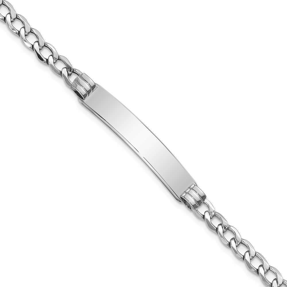 Engravable 14K White Gold Polished Cuban ID Bracelet Length 8 inches Width 7 mm With Lobster Claw Clasp