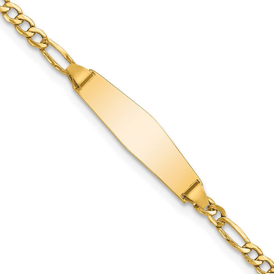 Engravable 14K Yellow Gold Soft Diamond Shape Figaro ID Bracelet Length 7 inches Width 5.5 mm With Lobster Claw Clasp