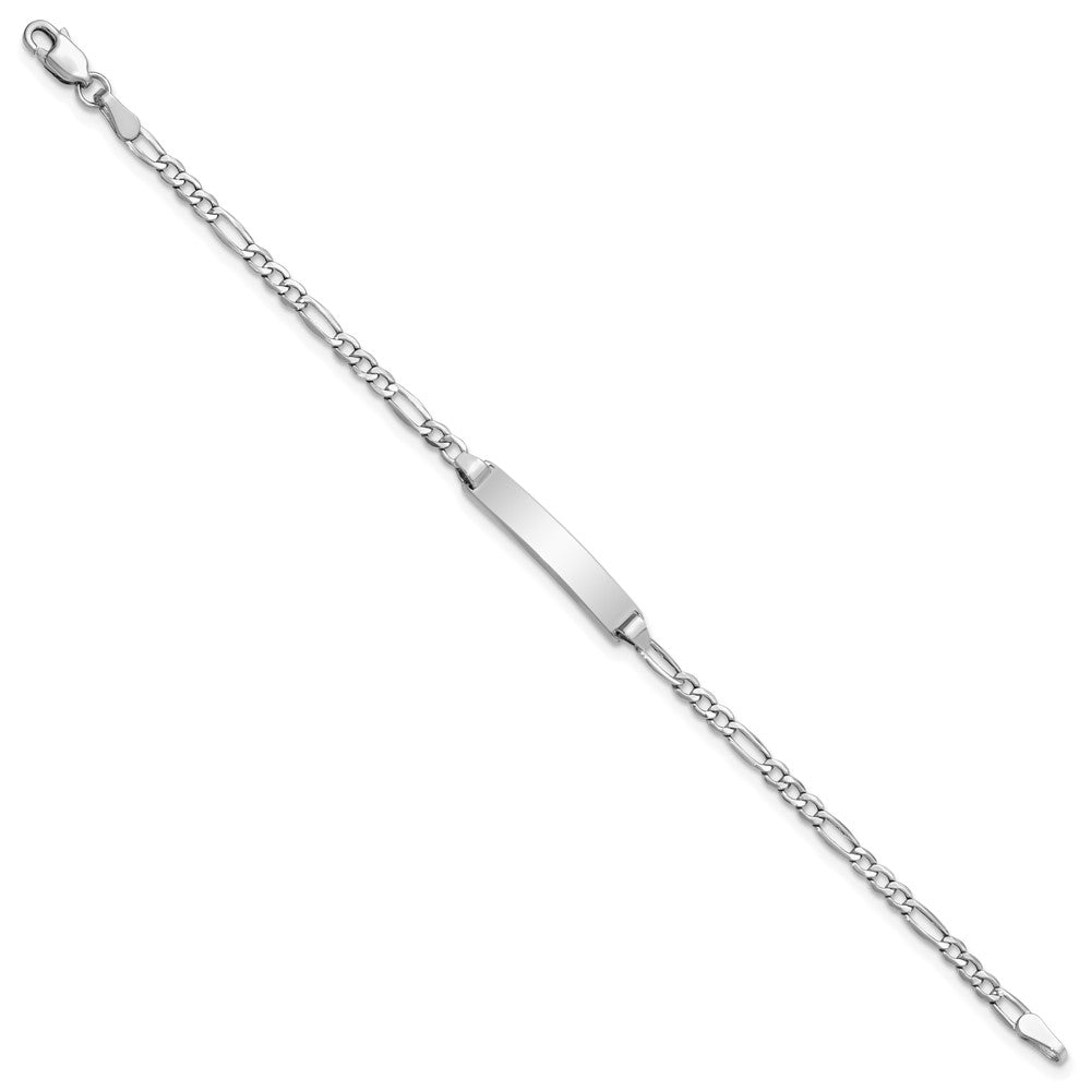 Engravable 14K White Gold Polished Figaro ID Bracelet Length 7 inches Width 4.5 mm With Lobster Claw Clasp