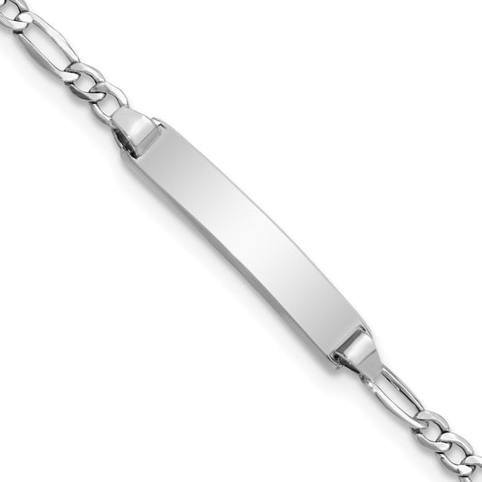 Engravable 14K White Gold Polished Figaro ID Bracelet Length 7 inches Width 4.5 mm With Lobster Claw Clasp