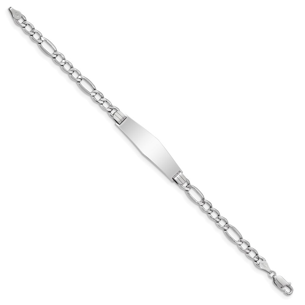 Engravable 14K White Gold Polished Soft Diamond Shape Figaro ID Bracelet Length 8 inches Width 10 mm With Lobster Claw Clasp