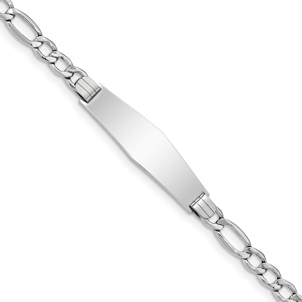 Engravable 14K White Gold Polished Soft Diamond Shape Figaro ID Bracelet Length 8 inches Width 10 mm With Lobster Claw Clasp