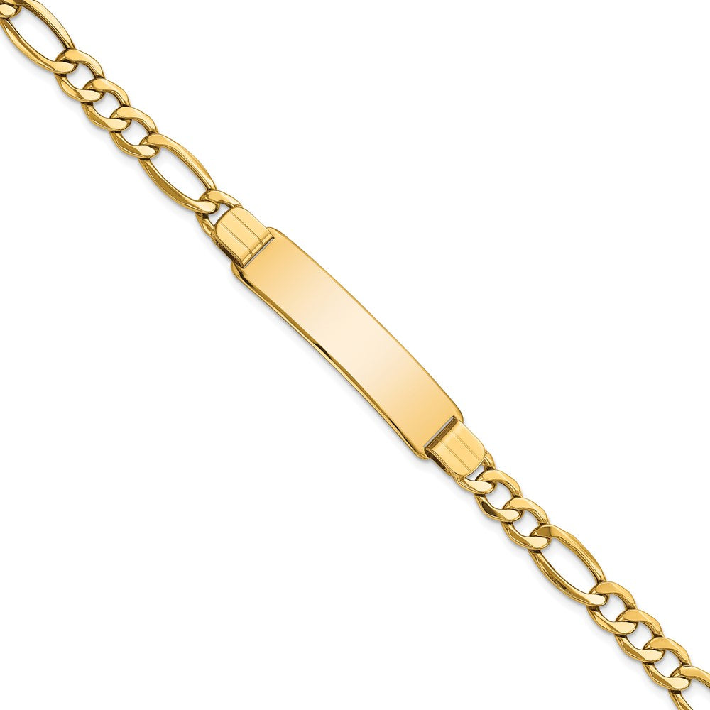 Engravable 14K Yellow Gold Polished Figaro ID Bracelet Length 8 inches Width 10 mm With Lobster Claw Clasp