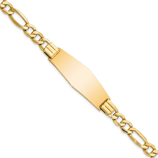 Engravable 14K Yellow Gold Polished Soft Diamond Shape Figaro ID Bracelet Length 8 inches Width 14 mm With Lobster Claw Clasp