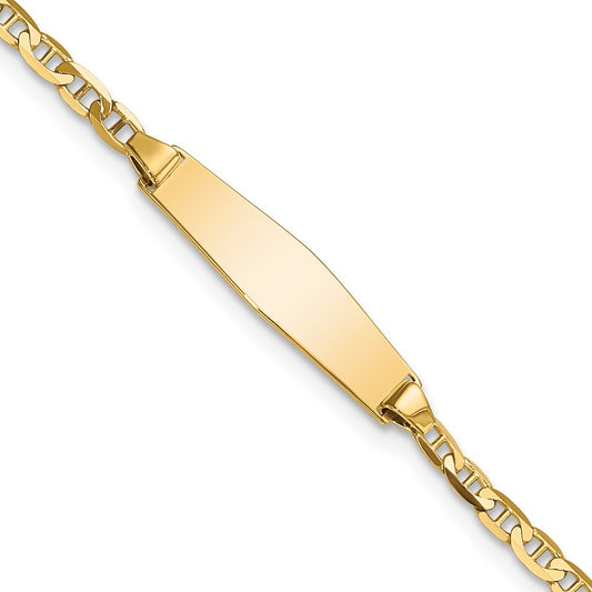 Engravable 14K Yellow Gold Soft Diamond Shape Anchor ID Bracelet Length 7 inches Width 5.5 mm With Lobster Claw Clasp