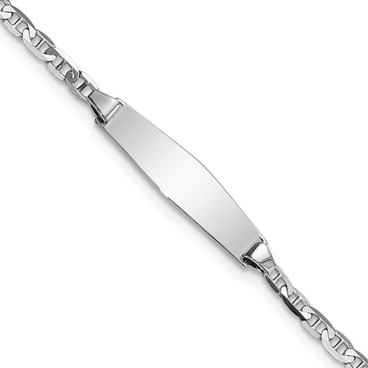 Engravable 14K White Gold Soft Diamond Shape Anchor ID Bracelet Length 7 inches Width 5.5 mm With Spring Ring Clasp