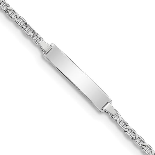 Engravable 14K White Gold Anchor Link ID Bracelet Length 7 inches Width 4.5 mm With Spring Ring Clasp