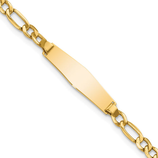 Engravable 14K Yellow Gold Soft Diamond Shape Figaro Link ID Bracelet Length 7 inches Width 5.8 mm With Lobster Claw Clasp