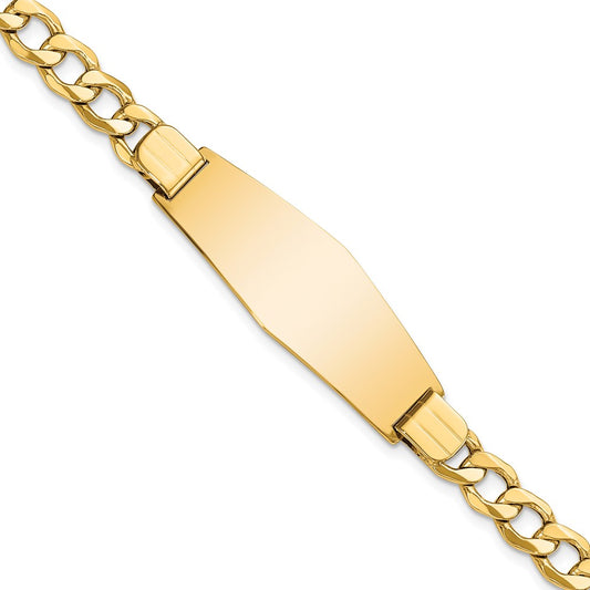 Engravable 14K Yellow Gold Soft Diamond Shape Curb Link ID Bracelet Length 7 inches Width 14 mm With Lobster Claw Clasp