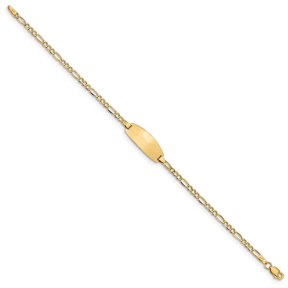 Engravable 14K Yellow Gold Oval Figaro ID Bracelet Length 6 inches Width 8.5 mm With Lobster Claw Clasp