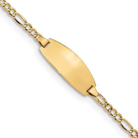 Engravable 14K Yellow Gold Oval Figaro ID Bracelet Length 6 inches Width 8.5 mm With Lobster Claw Clasp