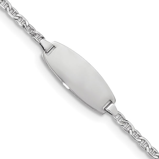 Engravable 14K White Gold Oval Anchor ID Bracelet Length 7 inches Width 8.5 mm With Lobster Claw Clasp