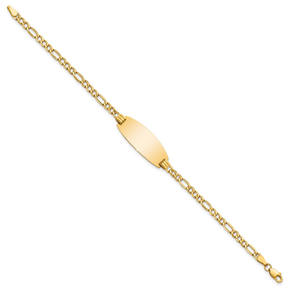 Engravable 14K Yellow Gold Oval ID Figaro Bracelet Length 8 inches Width 11.3 mm With Lobster Claw Clasp