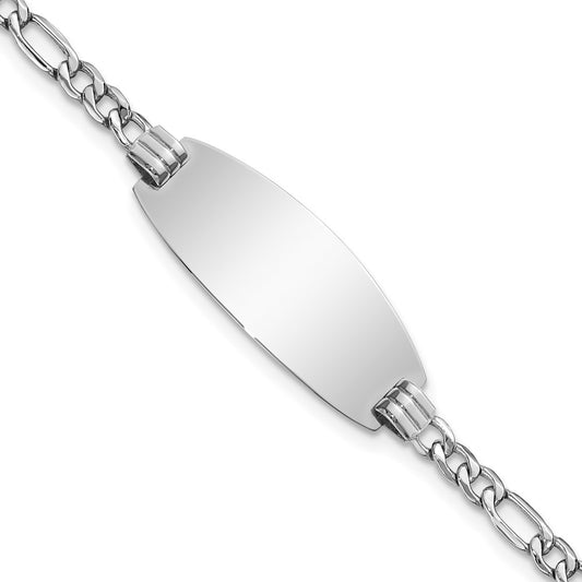 Engravable 14K White Gold Oval Figaro Oval ID Bracelet Length 8 inches Width 11.2 mm With Lobster Claw Clasp