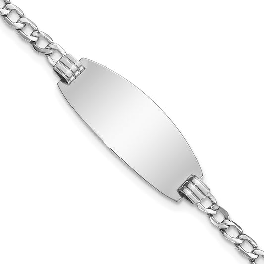 Engravable 14K White Gold Oval Curb ID Bracelet Length 7 inches Width 11.5 mm With Lobster Claw Clasp